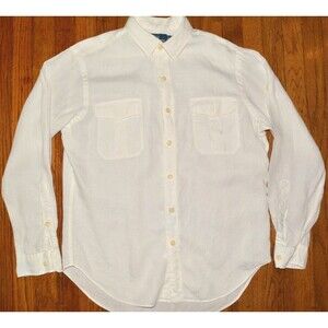 Polo Ralph Lauren Men’s White Linen Button Front Shirt Long Sleeve Size M